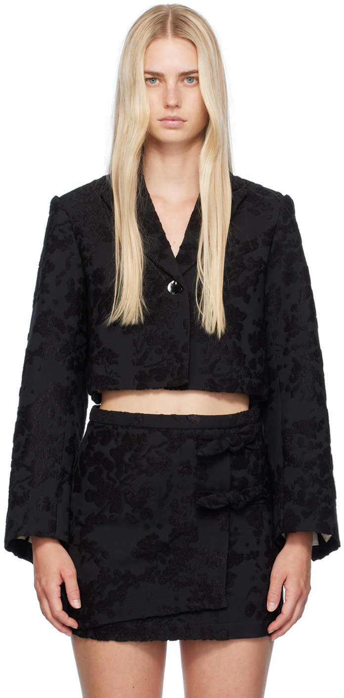 Shop Ganni Black Cropped Blazer In 099 Black