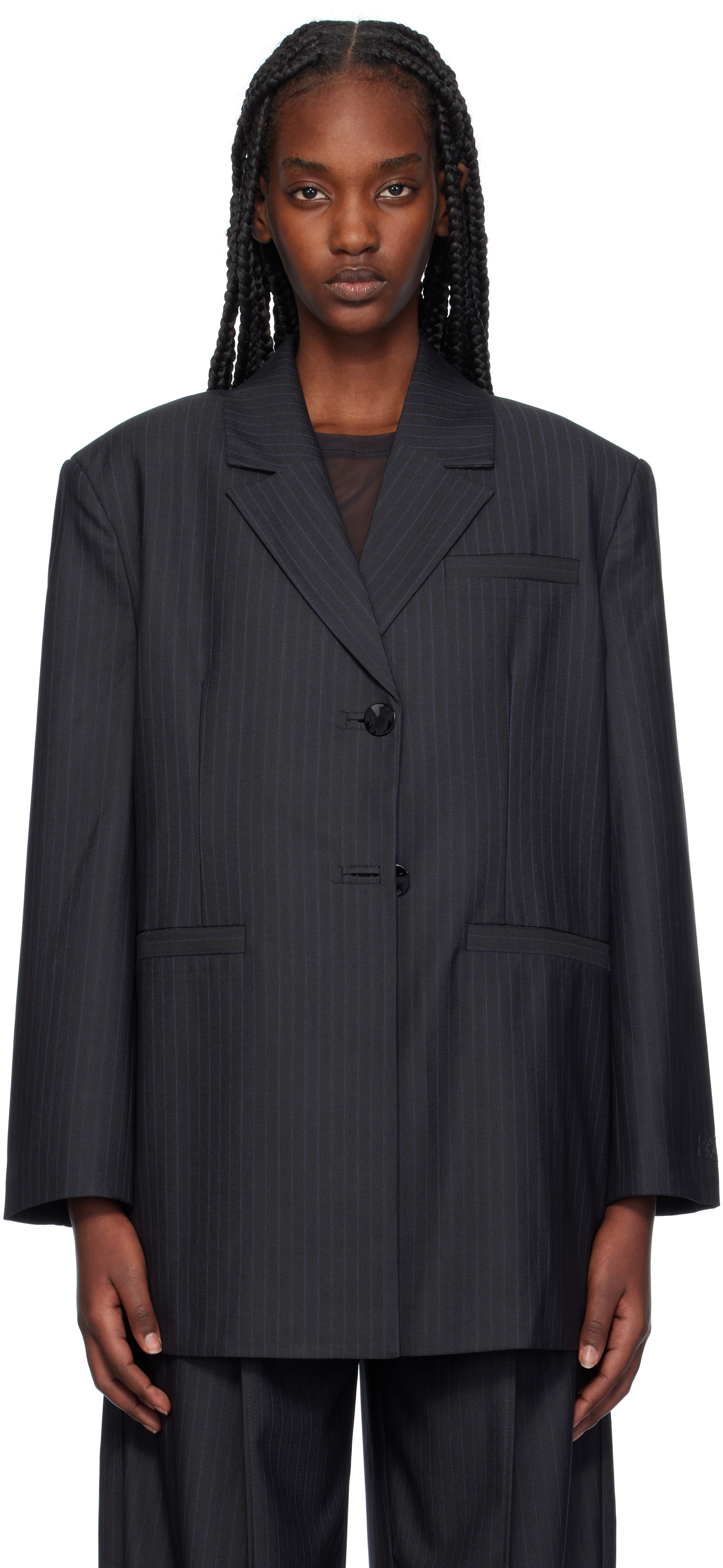 Gray Stripe Suiting Oversized Blazer