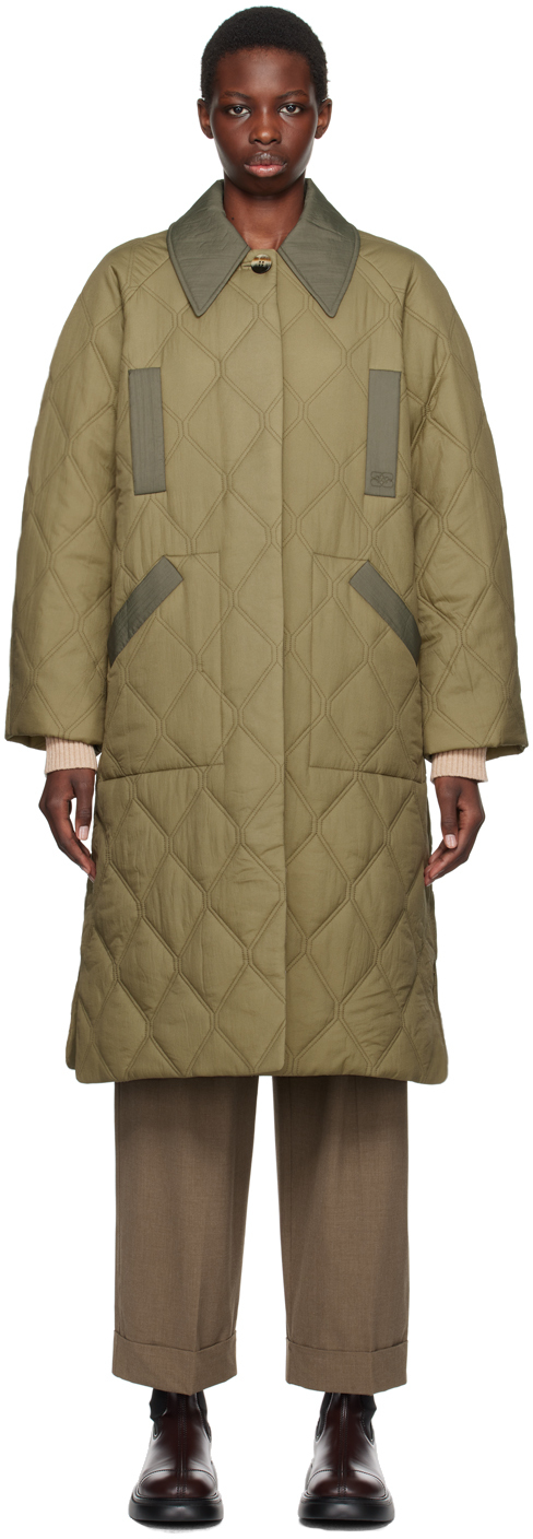 Ganni Khaki Quilted Coat