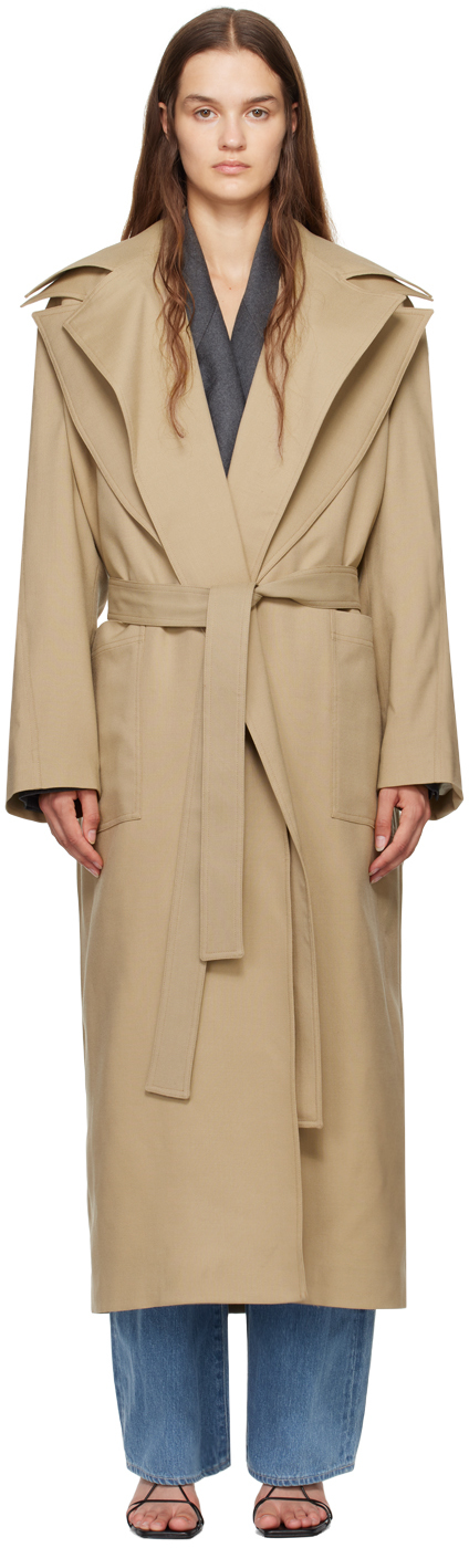 Shop Rohe Beige Double Collar Trench Coat In 270 Oat Beige