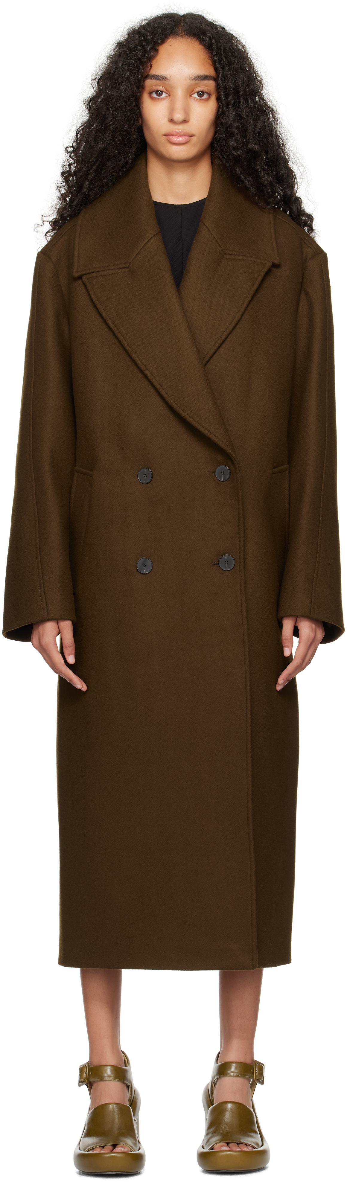 ROHE KHAKI OVERSIZED DOUBLE BREASTED COAT 