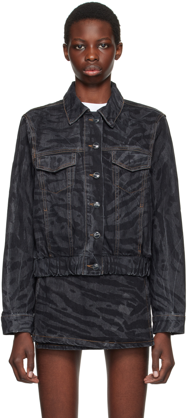 Shop Ganni Black Lazer Denim Jacket In 099 Black