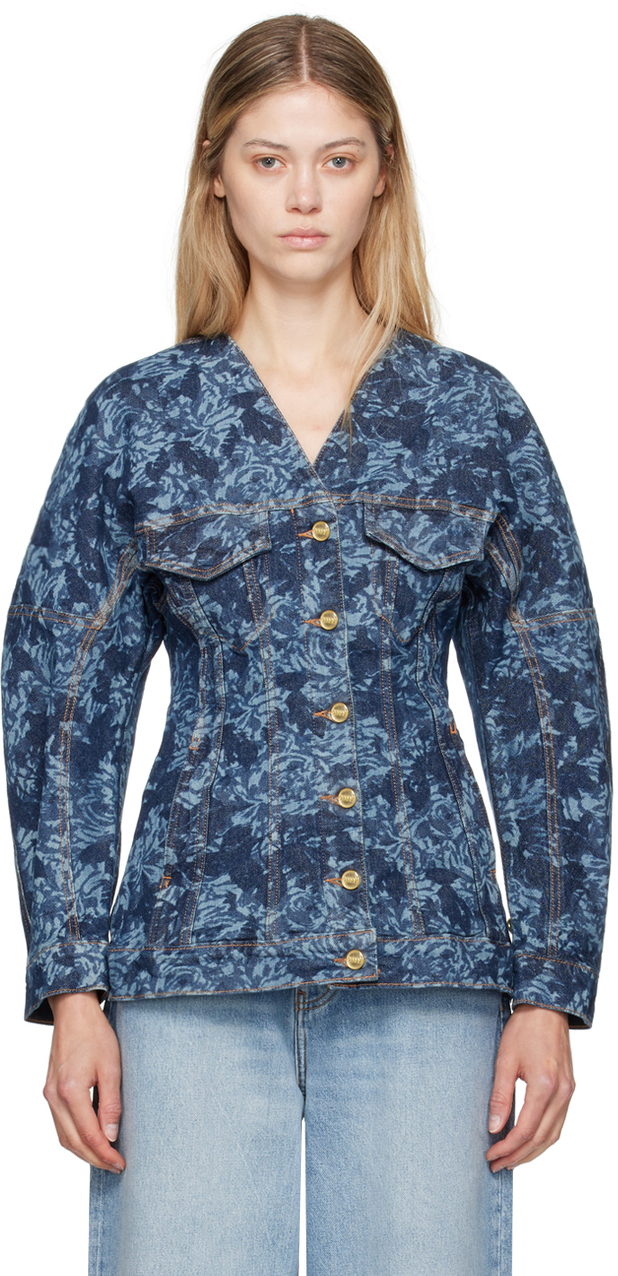 GANNI Lazer デニムブレザー Navy Lazer Denim Jacket by GANNI on Sale