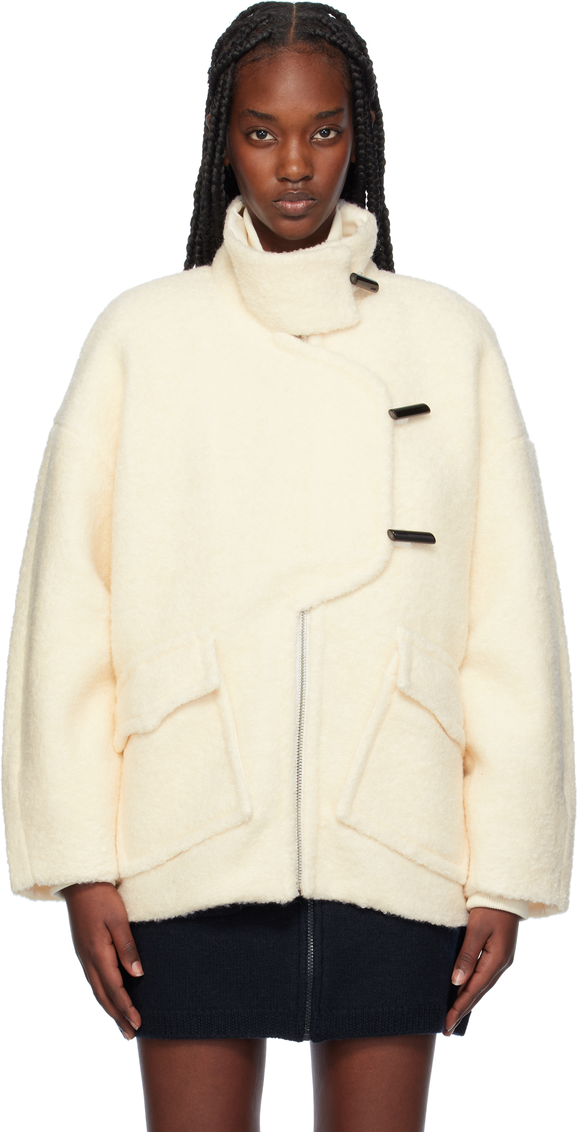 Off White Boucle Jacket by GANNI on Sale