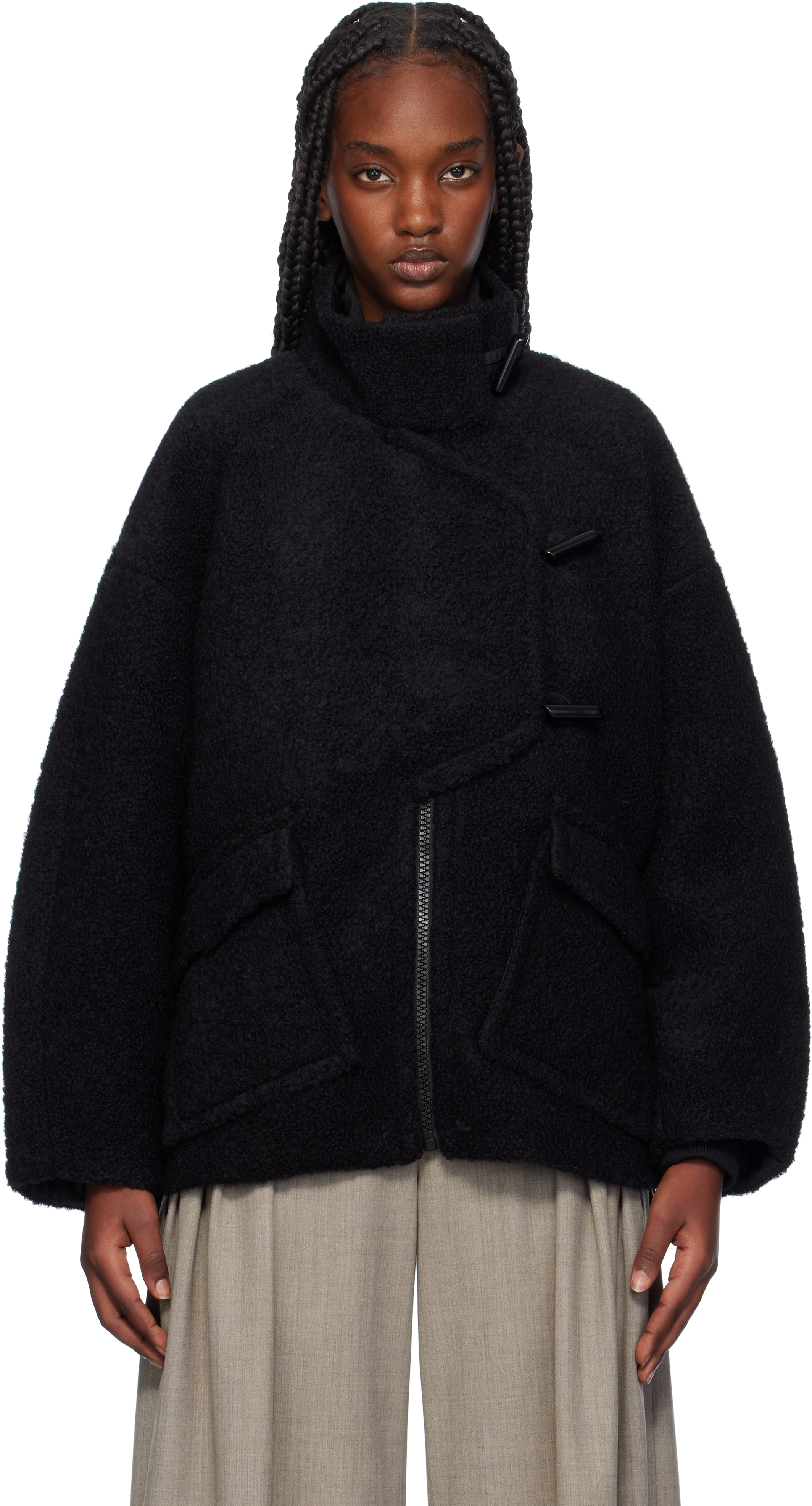 Ganni black boucle coat online