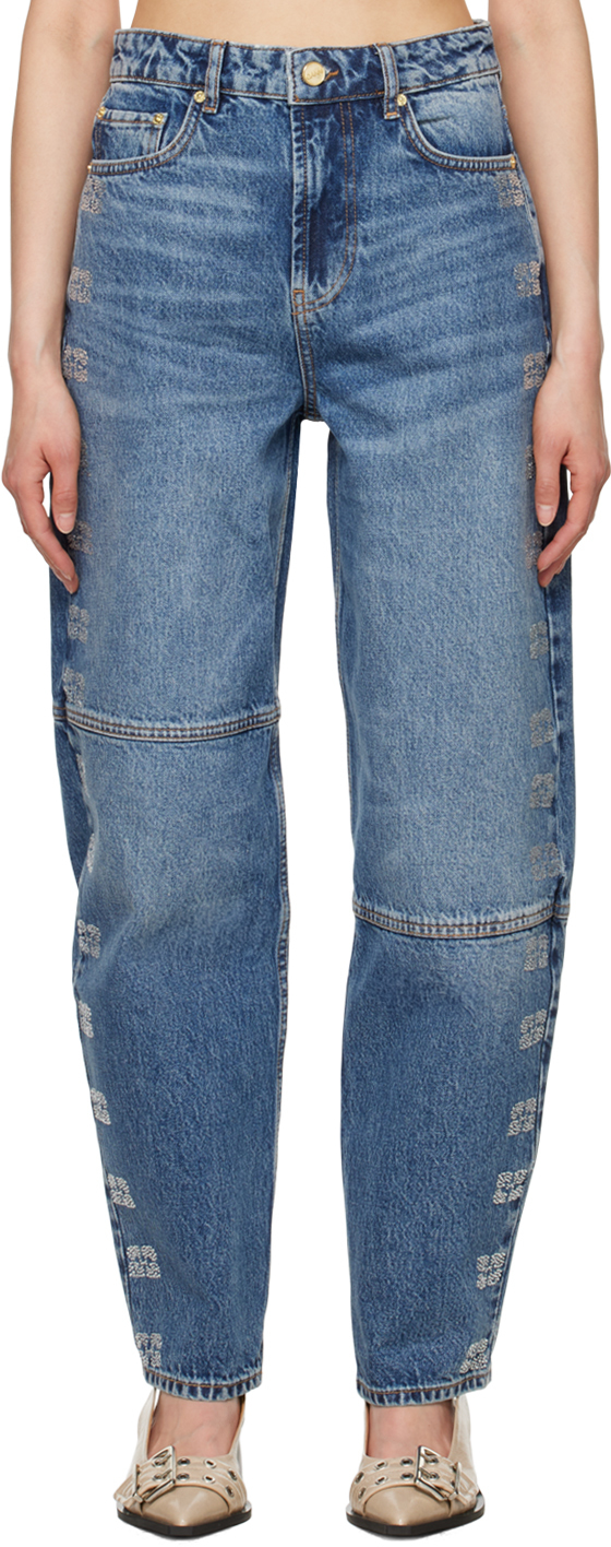 Shop Ganni Blue Sparkle Stary Jeans In 091 Tint Wash