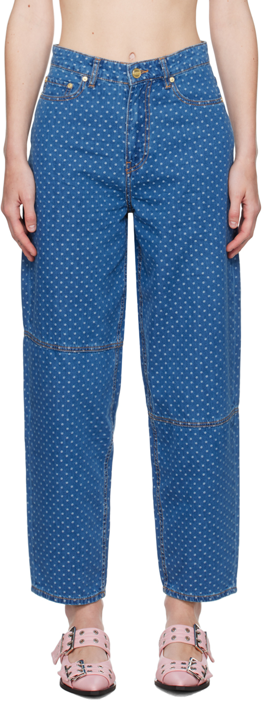 Shop Ganni Blue Stary Jeans In 566 Mid Blue Stone