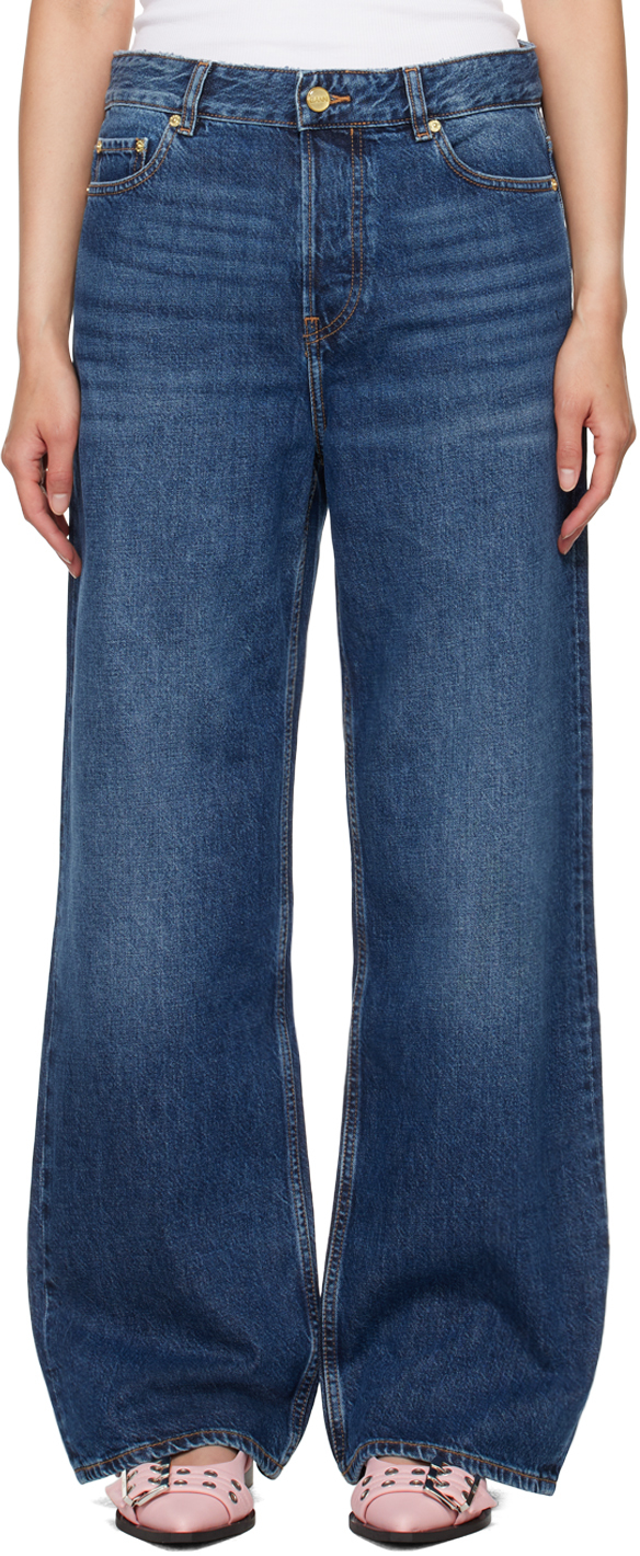 Black Black Foil Denim Wide Jeans | GANNI US