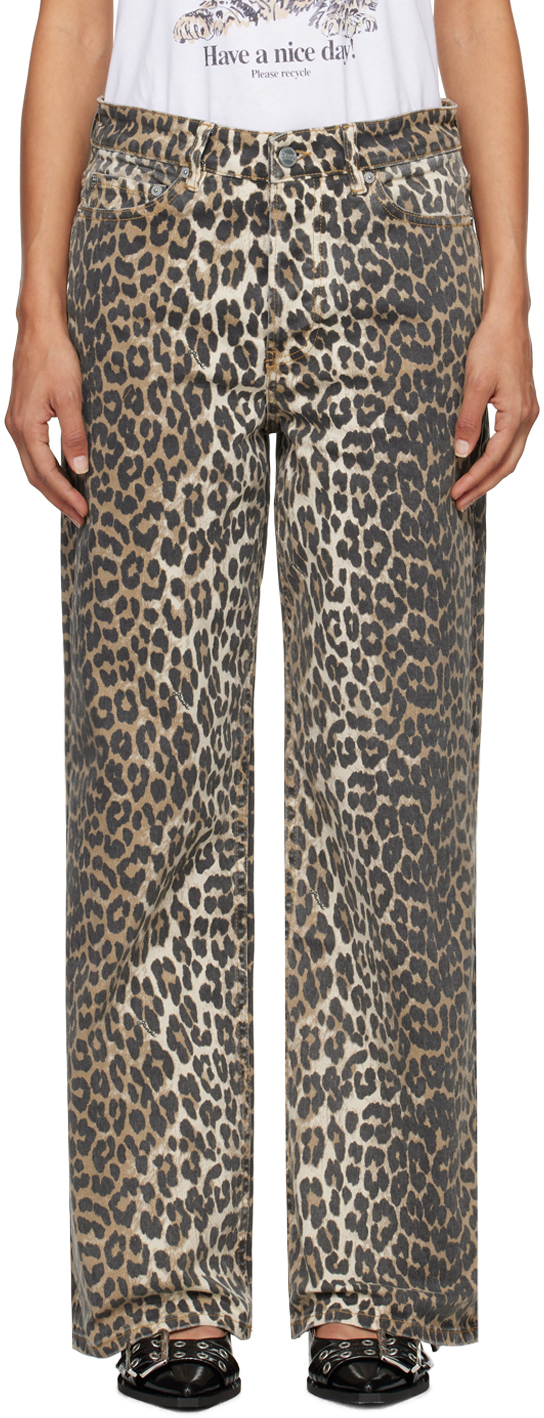 Shop Ganni Black & Brown Printed Izey Jeans In 943 Leopard