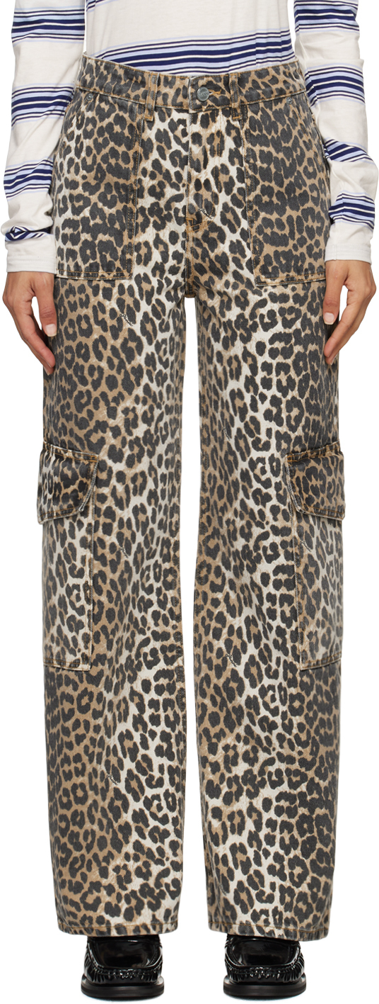 Shop Ganni Black & Brown Printed Angi Jeans In 943 Leopard