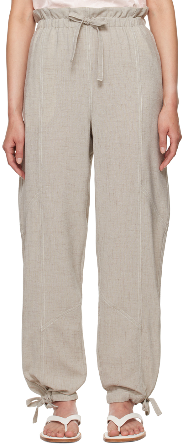 Shop Ganni Beige Elasticated Waist Trousers In 498 Alfalfa