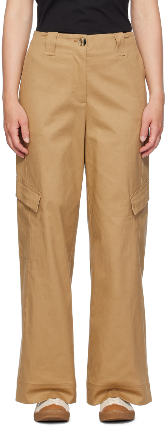 Shop Ganni Tan Straight-leg Cargo Pants In 177 Tiger's Eye