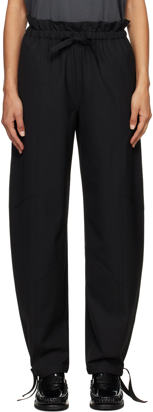 Shop Ganni Black Drapey Melange Trousers In 099 Black