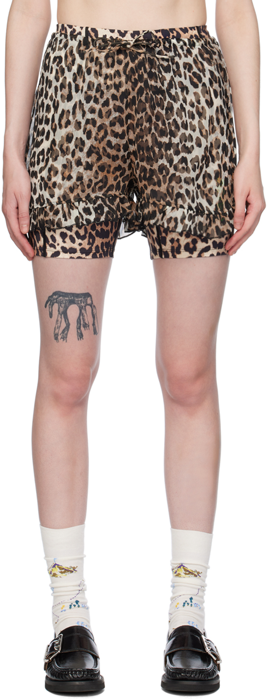 Shop Ganni Multicolor Leopard Shorts In 943 Leopard