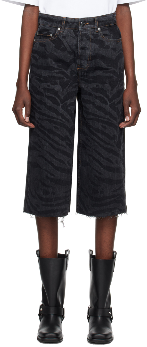 Shop Ganni Black Lazer Denim Shorts In 099 Black