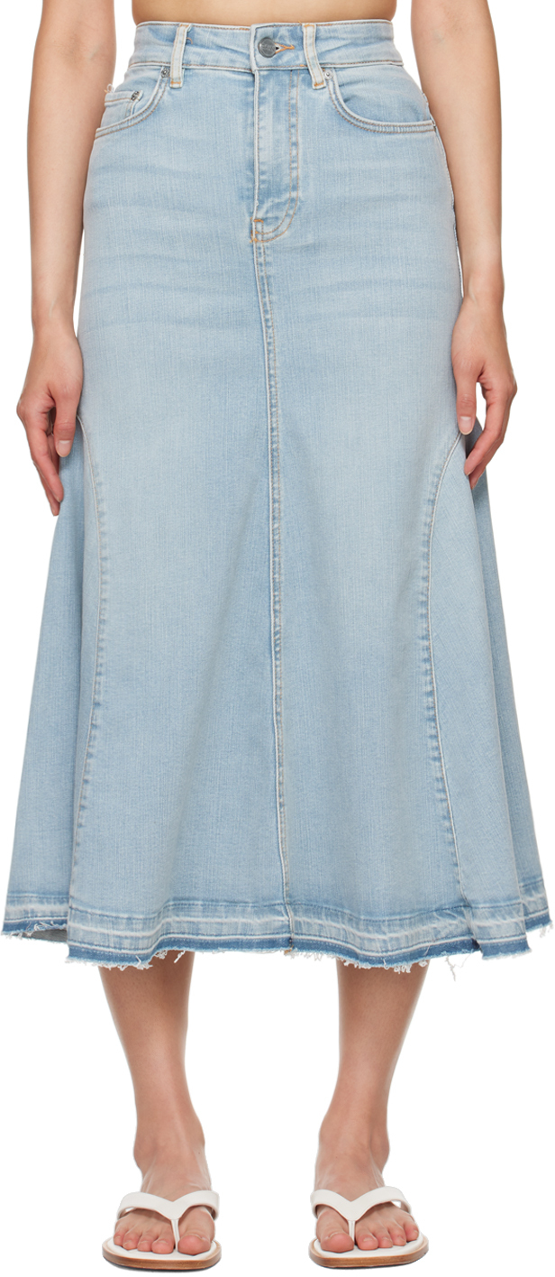 Shop Ganni Blue Gusset Denim Midi Skirt In 091 Tint Wash