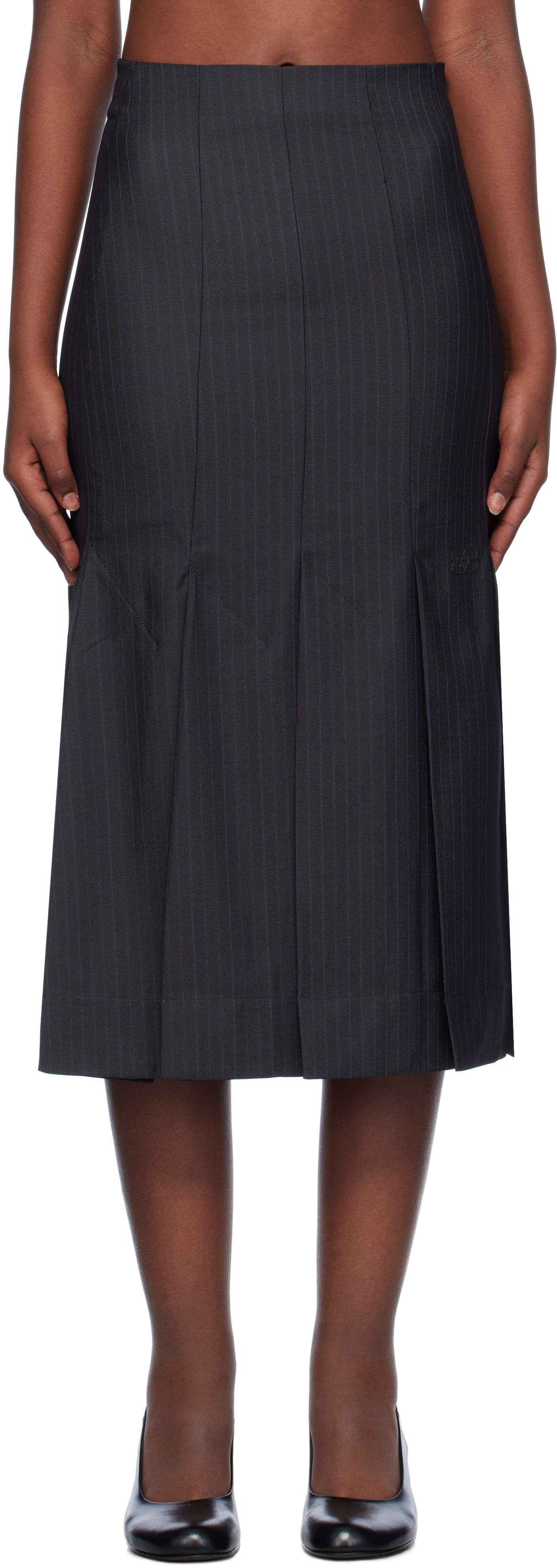 Gray Stripe Suiting Midi Skirt