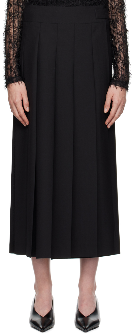 Róhe Black Plissé Wrap Midi Skirt