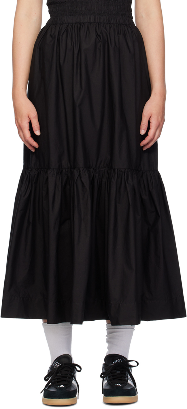 Shop Ganni Black Flounce Maxi Skirt In 099 Black