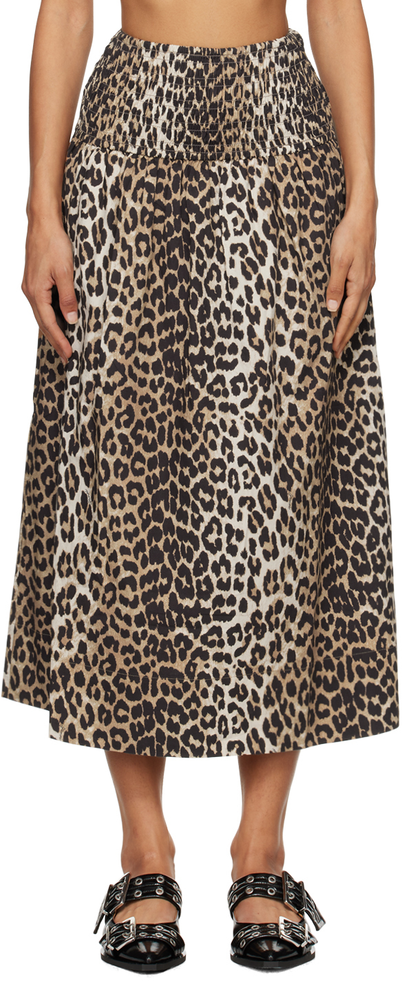 Shop Ganni Black & Brown Printed Maxi Skirt In 943 Leopard