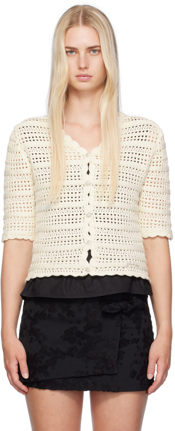 Shop Ganni Off-white Crystal-cut Cardigan In 135 Egret