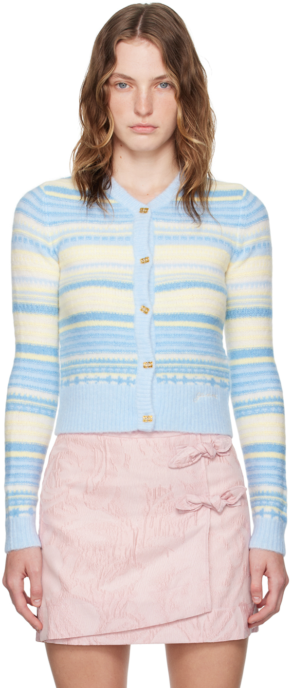 Shop Ganni Blue Striped Cardigan In 271 Skyway