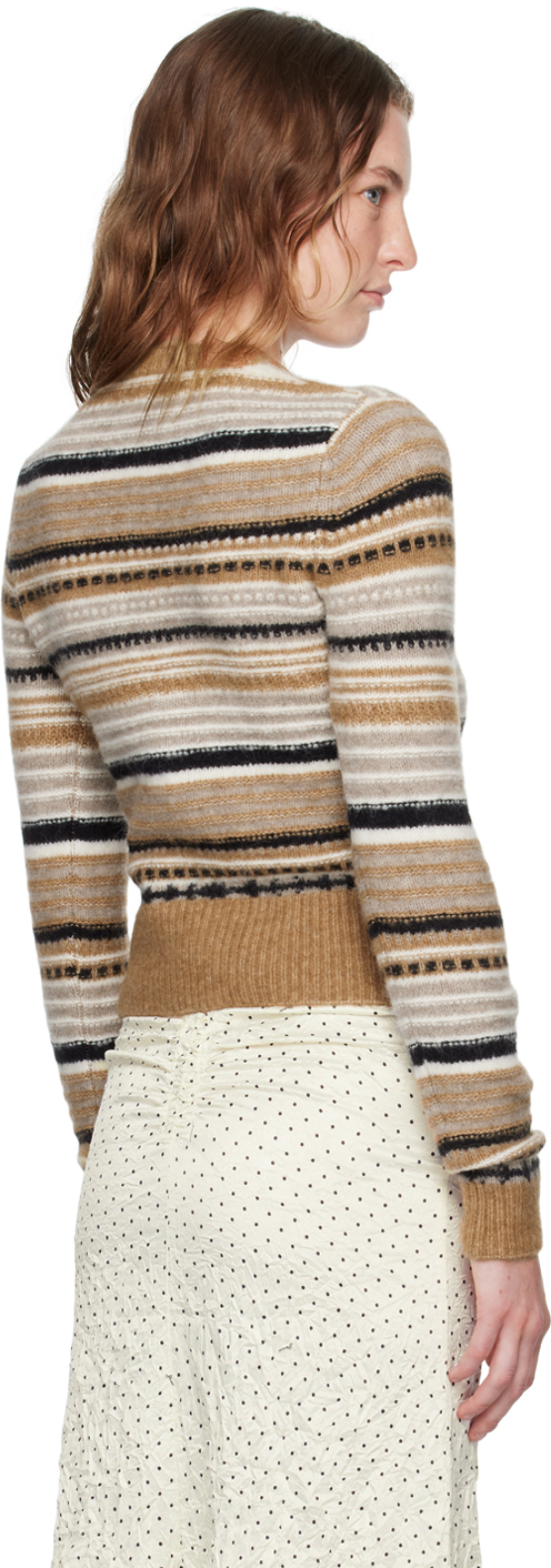 Ganni Multicolor Striped Cardigan With Logo Embroidery In Wool Woman In 177 Tiger's Eye