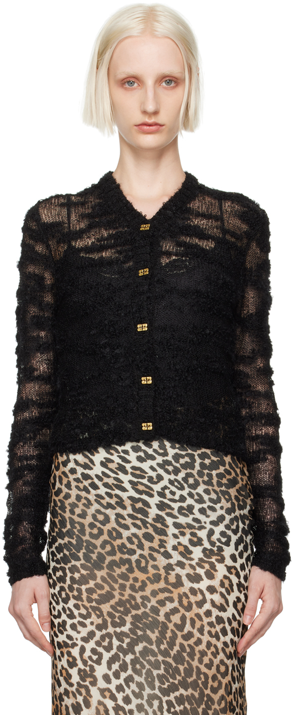 Ganni Alpaca Mohair Boucle Cardigan In Black In 099 Black