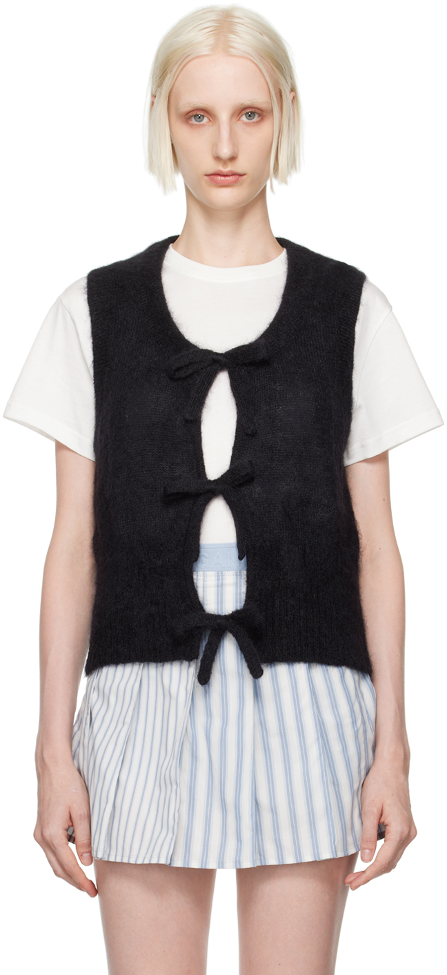 Shop Ganni Black Tie String Vest In 099 Black