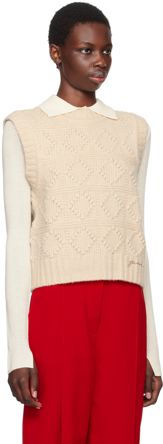 Ganni Jacquard-knit Wool And Cotton-blend Vest In 135 Egret