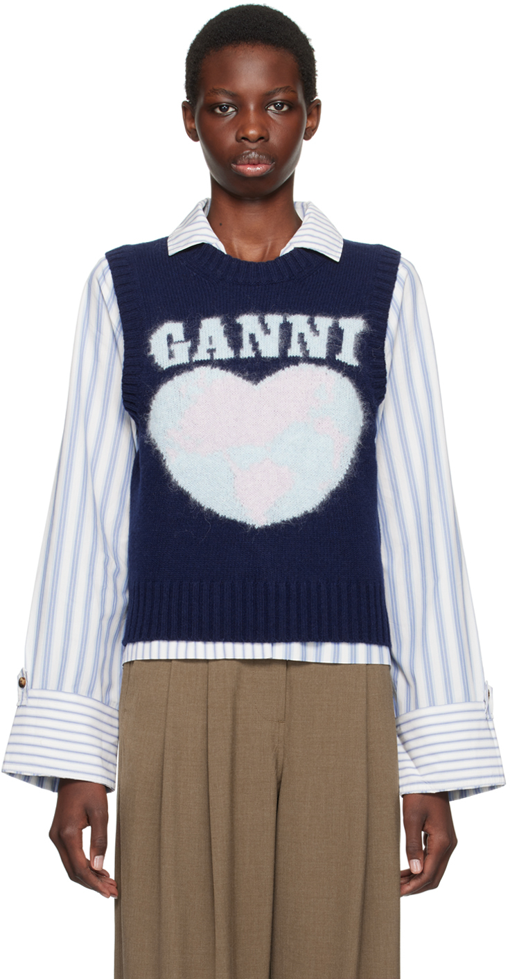 GANNI NAVY HEART VEST 