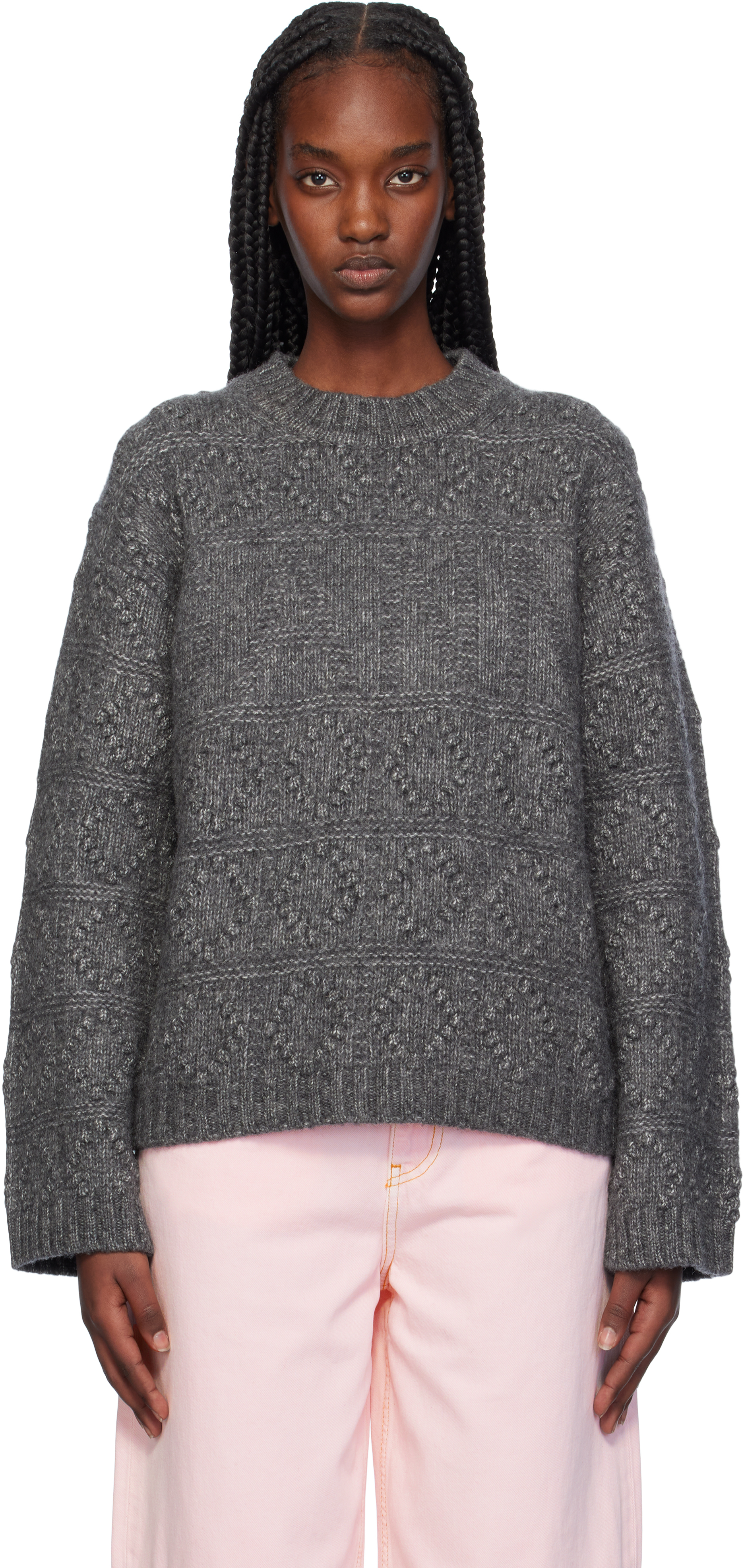 Shop Ganni Gray Bubble Sweater In 252 Phantom