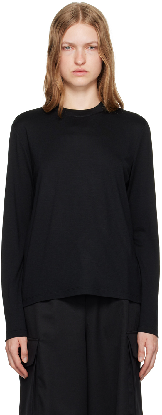 Róhe Black Soft Wool Jersey Longsleeve T-shirt