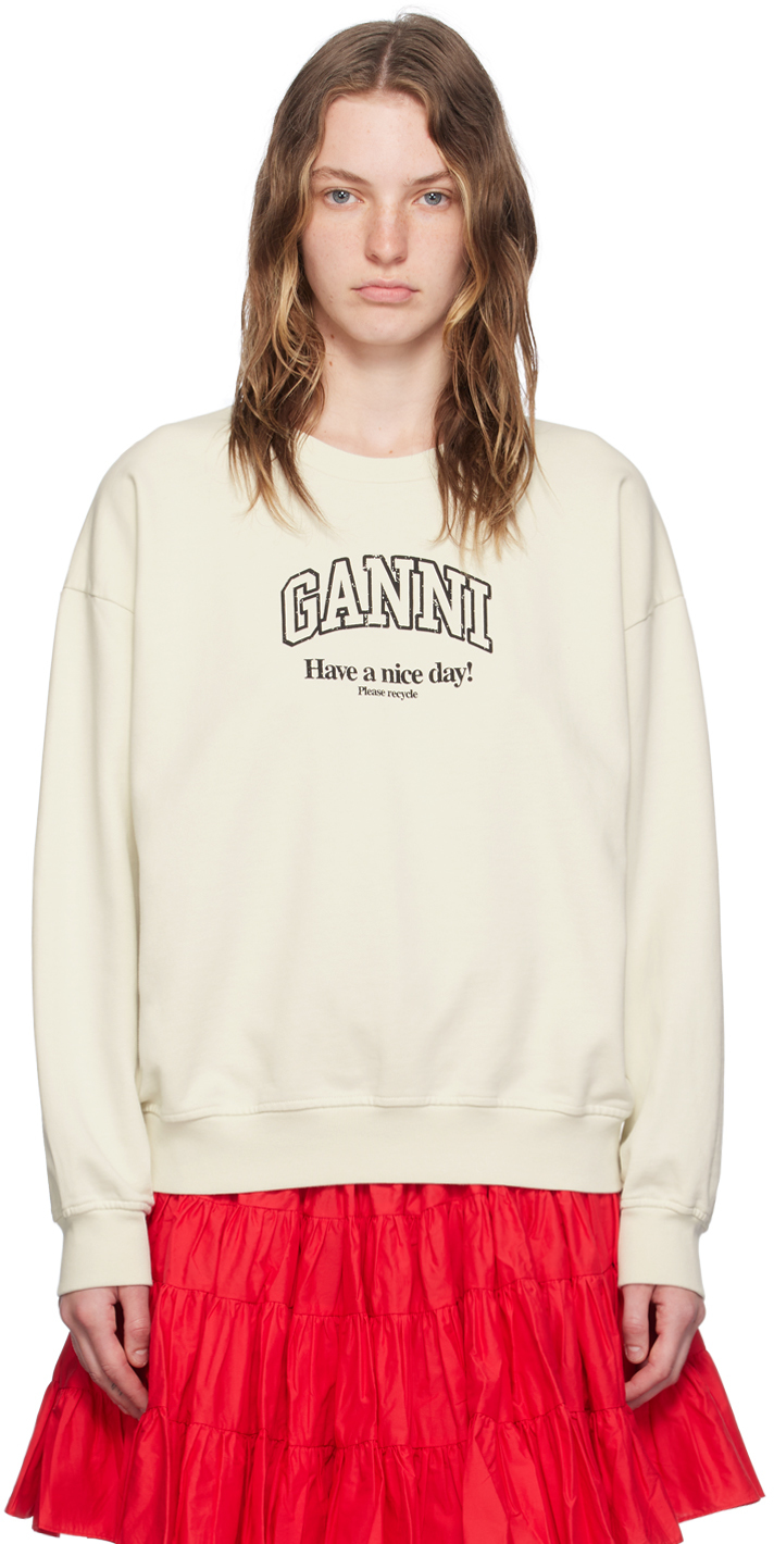 Shop Ganni Off-white Isoli Sweatshirt In 135 Egret