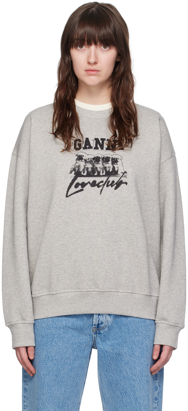 Shop Ganni Gray Printed Sweatshirt In 921 Paloma Melange