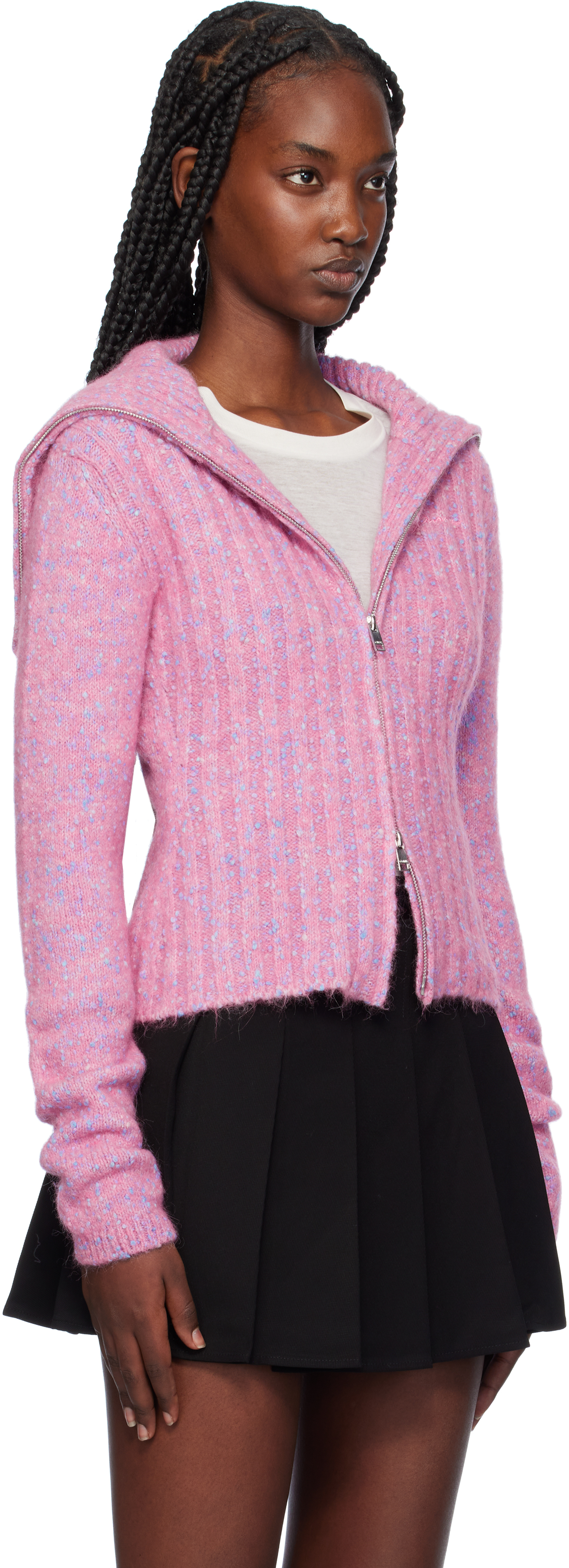 Ganni Pink Highneck Zip Cardigan In 295 Rose Violet