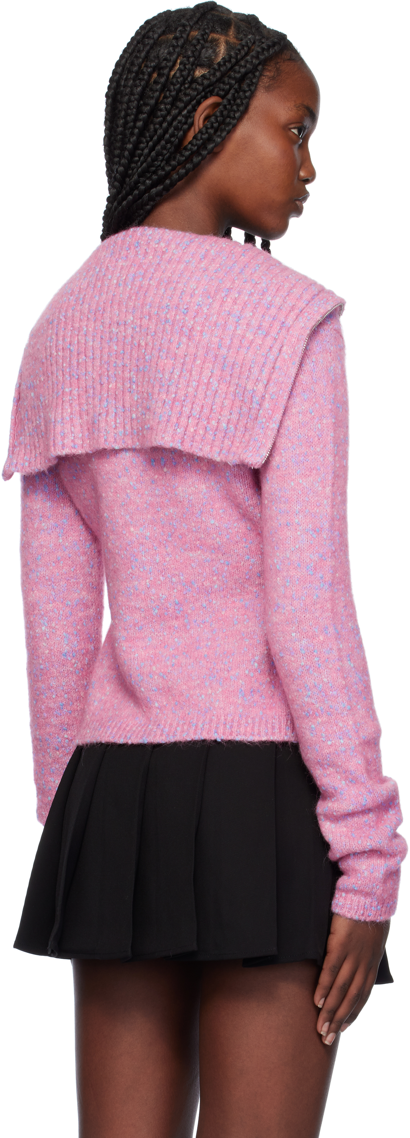 Ganni Pink Highneck Zip Cardigan In 295 Rose Violet
