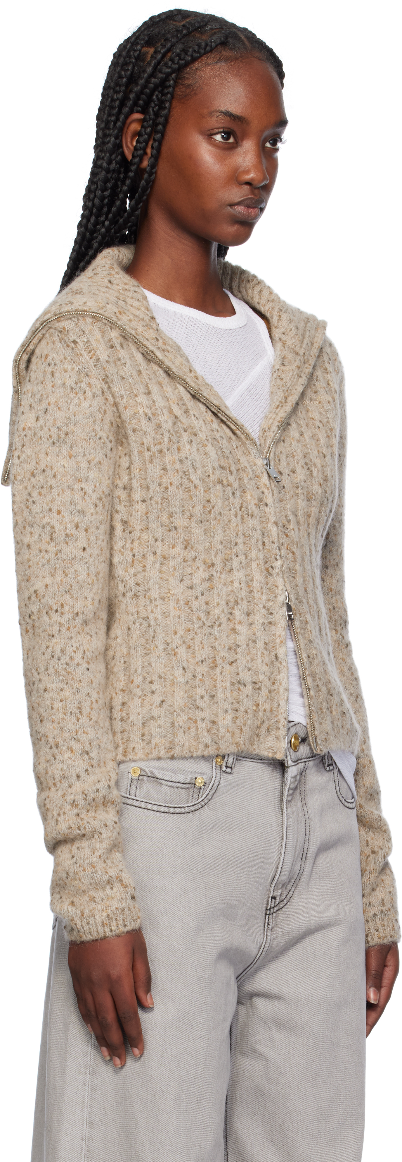 Ganni Alpaca-cotton-blend Zip-up Sweater In 883 Safari
