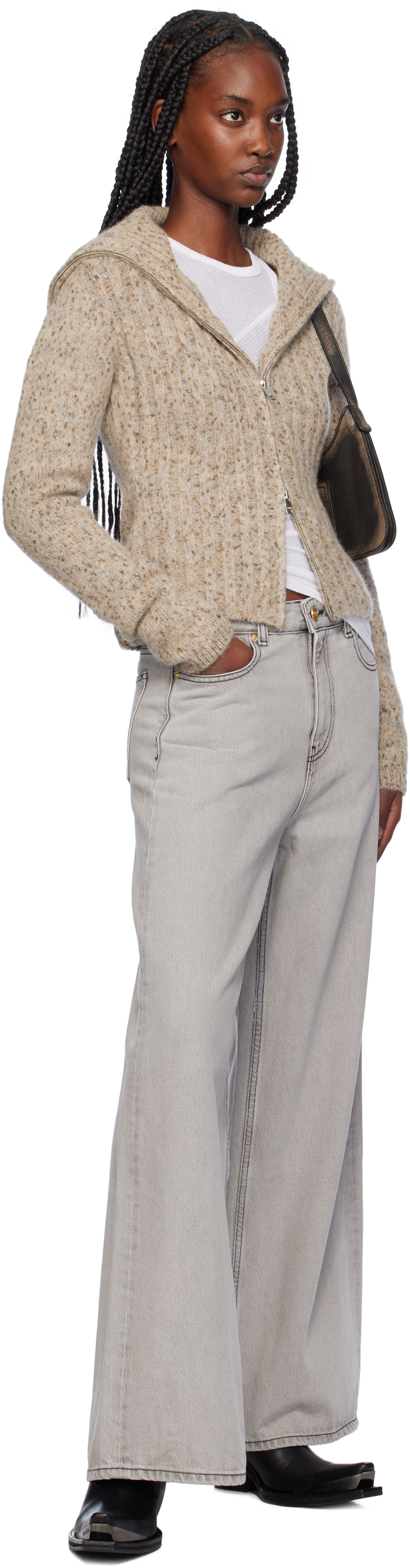 Ganni Alpaca-cotton-blend Zip-up Sweater In 883 Safari