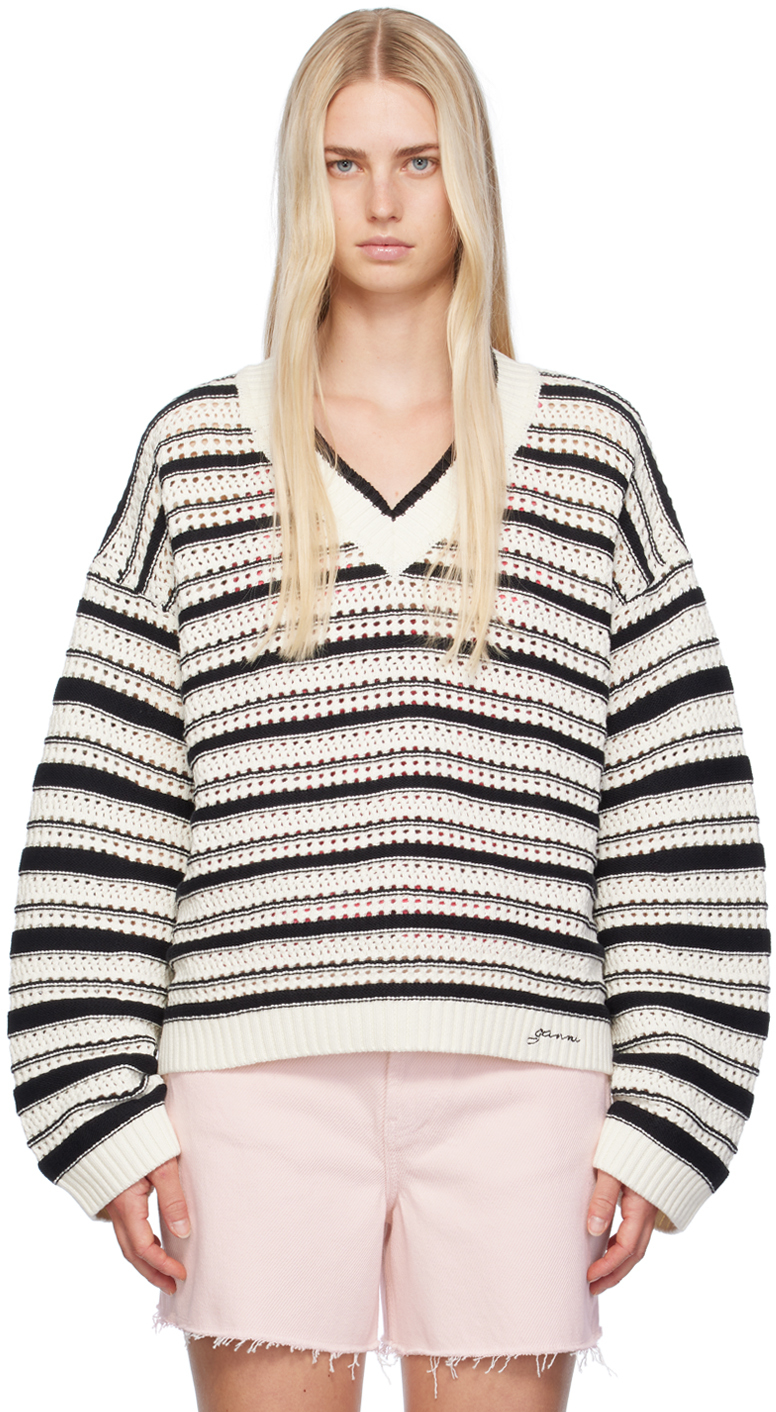 White & Black Striped Sweater