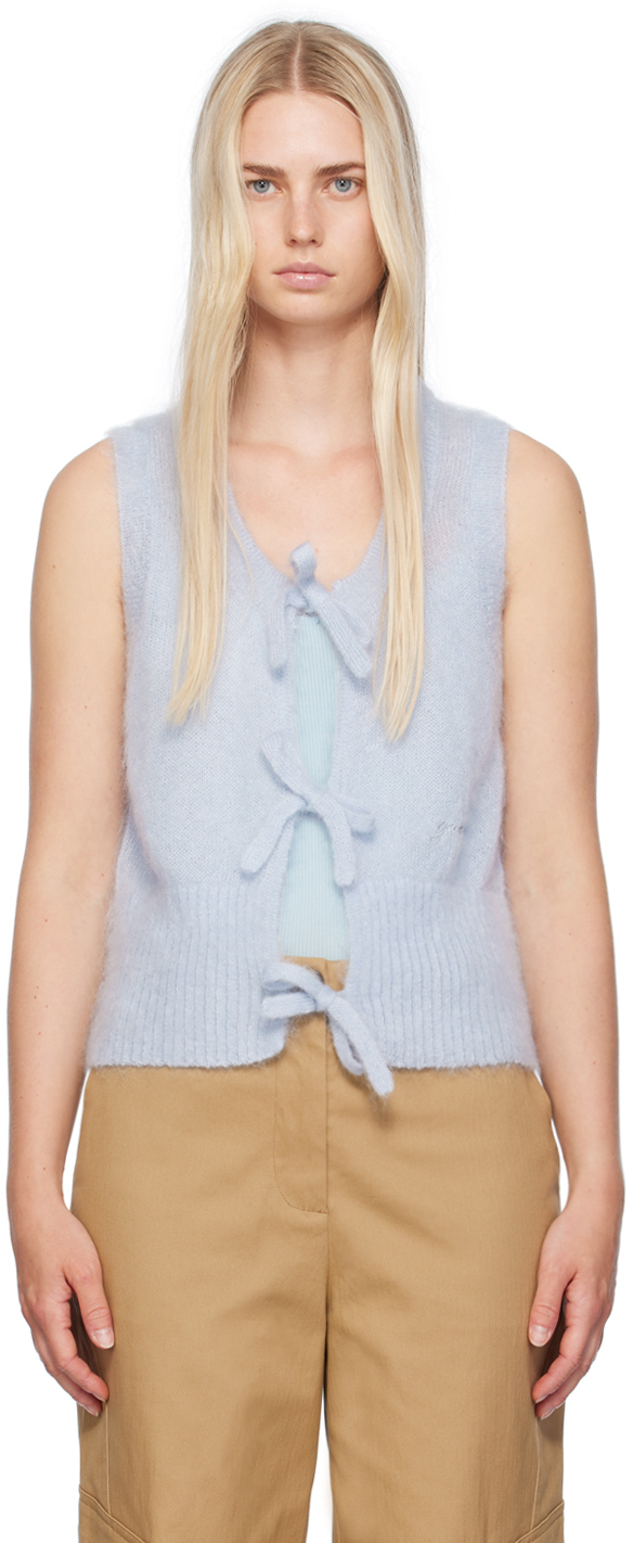 Shop Ganni Blue Tie String Vest In 694 Heather