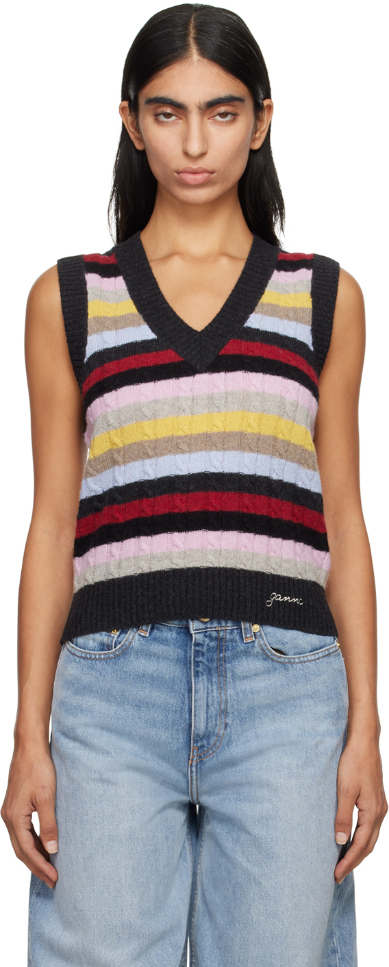 Shop Ganni Multicolor Stripe Vest In 999 Multicolour