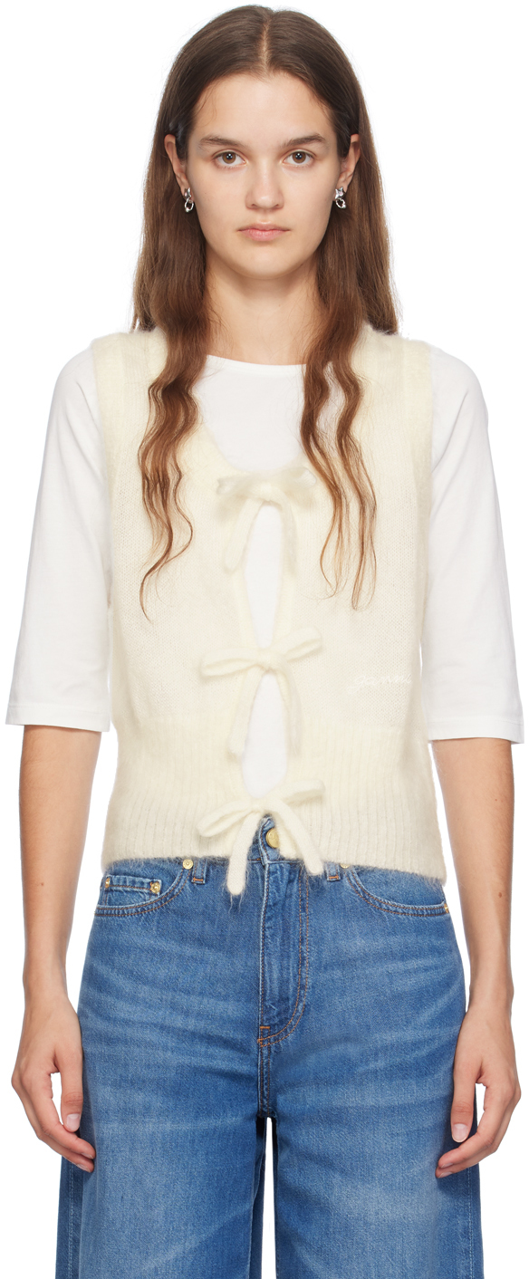 Shop Ganni Off-white Light Mohair Tie String Vest In 135 Egret