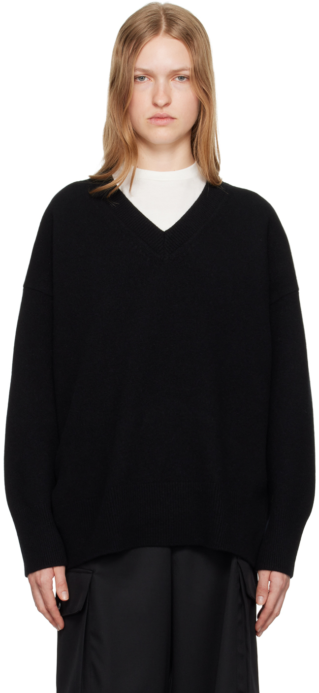 Róhe Black Classic V-Neck Sweater