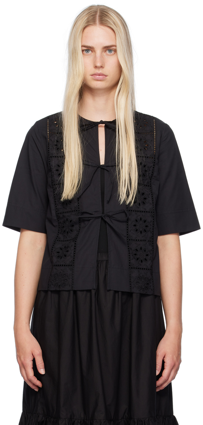 Shop Ganni Black Self-tie Blouse In 099 Black