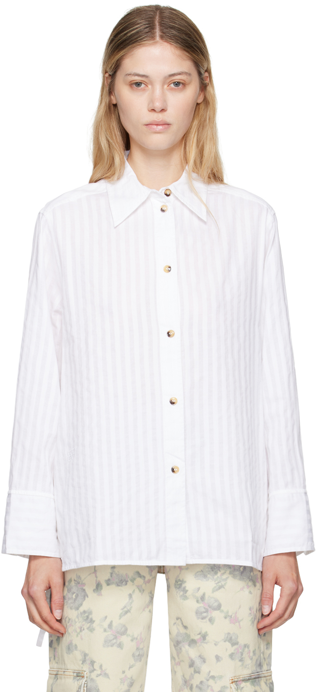 Shop Ganni White Striped Oversized Shirt In 151 Bright White