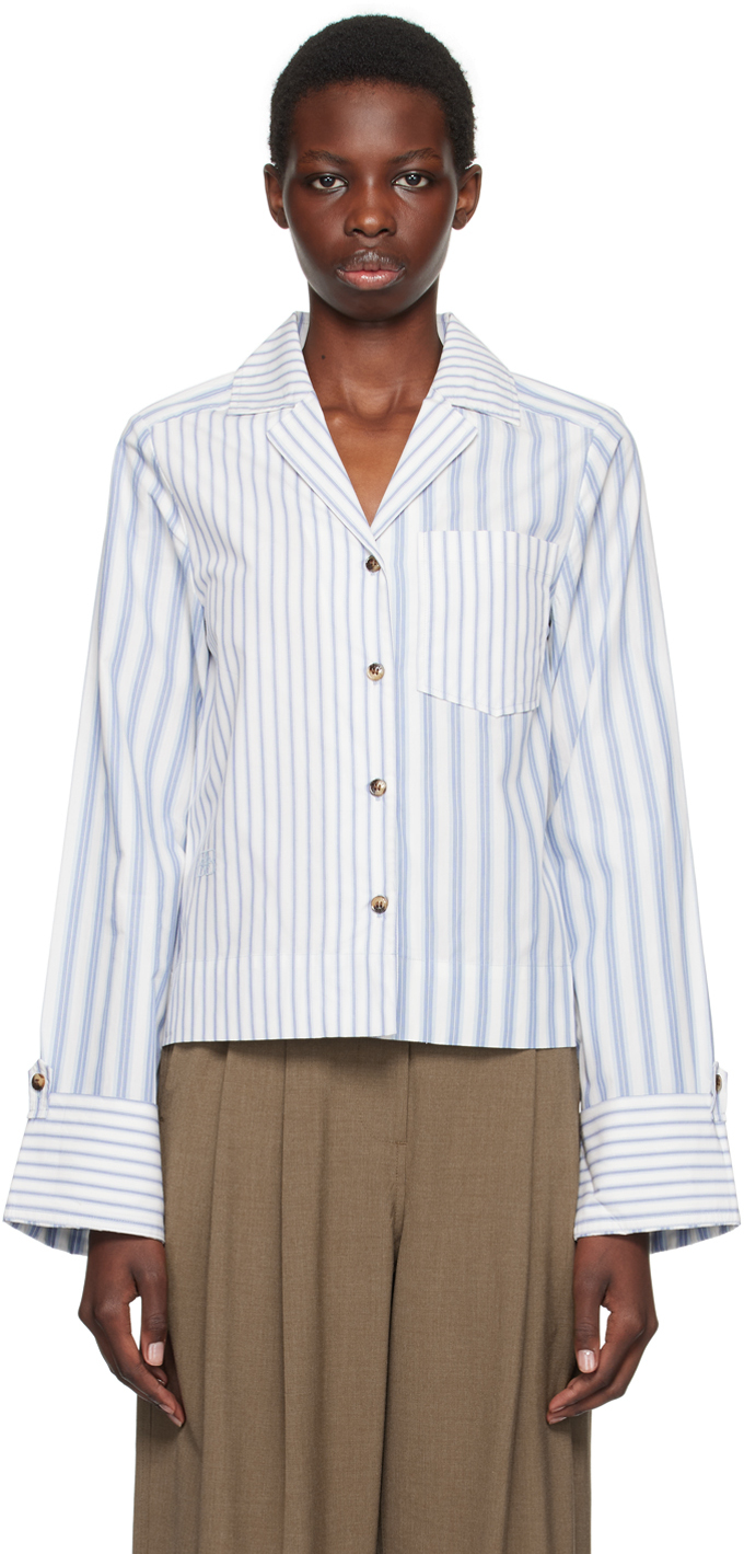 Shop Ganni Blue Striped Shirt In 135 Egret