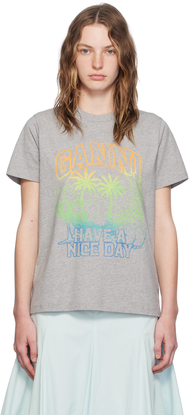 Shop Ganni Gray Holiday T-shirt In 921 Paloma Melange