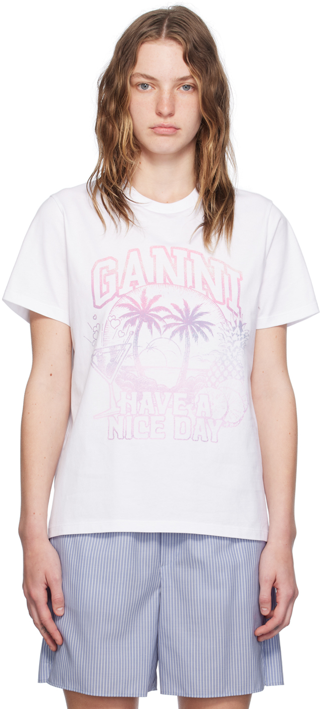 Shop Ganni White Cocktail T-shirt In 151 Bright White