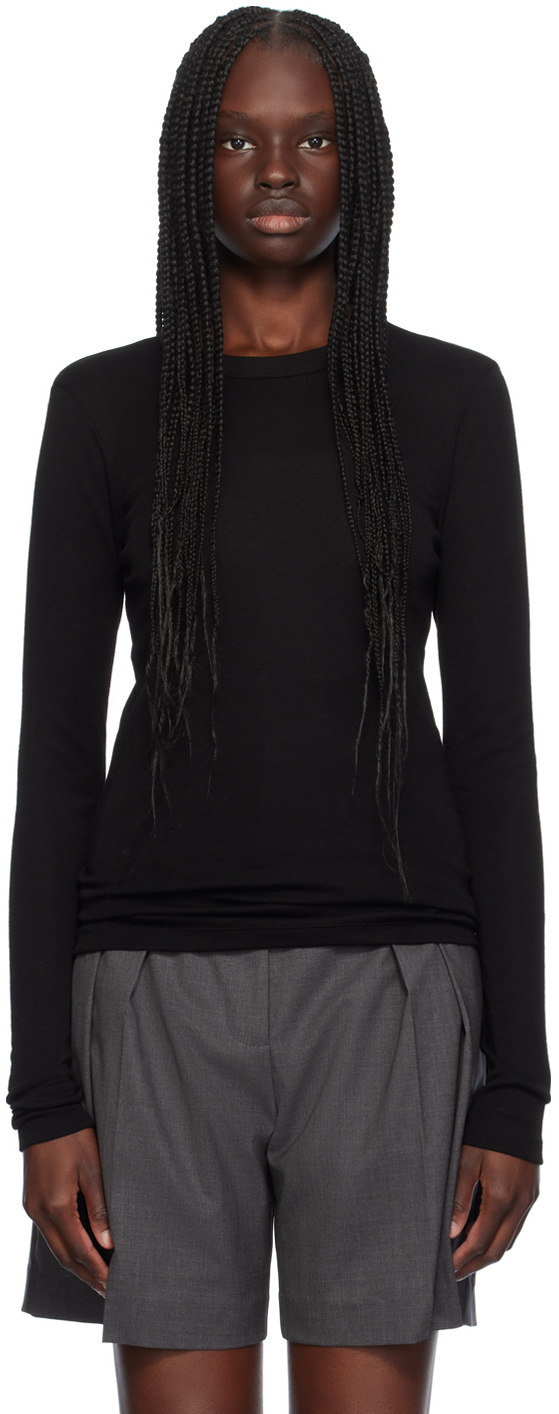 Rohe Black Fine Merino Wool Long Sleeve T-shirt In 001 Black